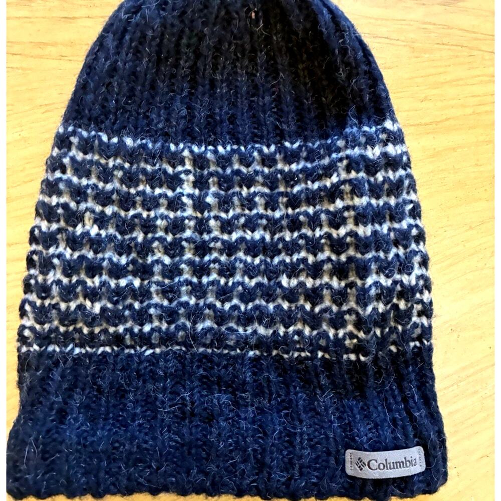 Columbia Pine Street Slouchy Beanie Hat Blue Knit Alpaca Wool Blend Fleece Lined